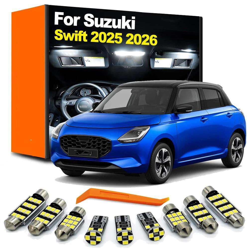 Kit di 9 luci LED Interne per abitacolo, luci di Lettura e Bagagliaio, per Suzuki Swift 2025 2026, Luce Targa.