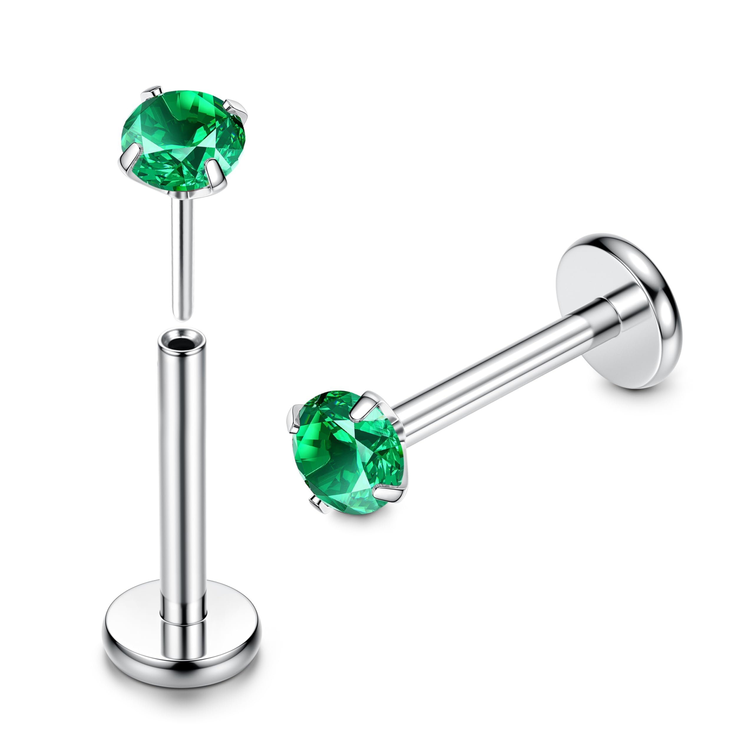 Adramata 2Pcs Piercing Labio de G23 Titanio Piercing Tragus 16G Piercing Oreja Joyería para Cartílago, Monroe, Tragus, Helix Piercing CZ Sin Rosca Titanio Piercing Nariz para Mujere Hombre 6mm/8mm