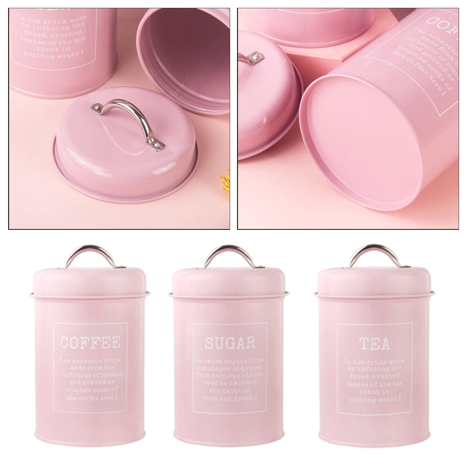 MERIGLARE Juego de Botes de Cocina de Metal, Café, Té, Azúcar, Latas, Contenedores, Frascos de Almacenamiento de Alimentos, Botellas, Capacidad de 1200 Ml - Rosa, Individual