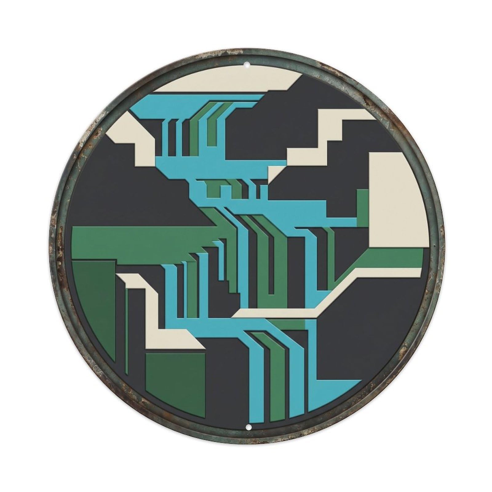 Plitvice Geometric Lakes Travel Vintage Metal Tin Sign Plaque Wall Decor for Cafe, Club, Garden Round Metal Poster 8x8Inch