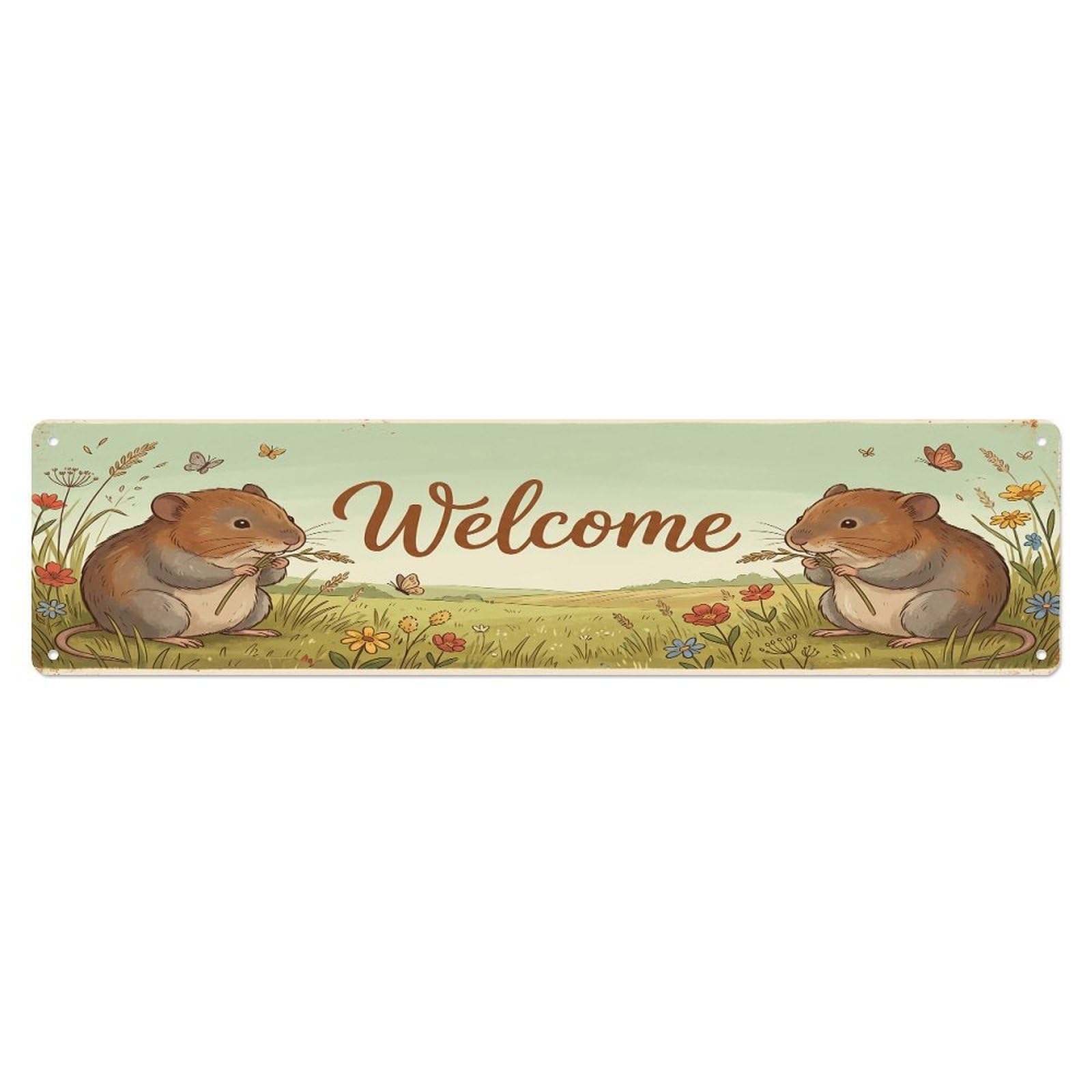 Cxhjca 4X16inch(10X40cm) Vintage Welcome Vole Meadow Metal Tin Sign