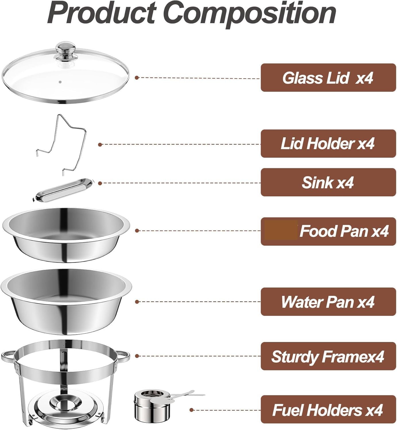 Set di 2 scaldavivande per buffet, in acciaio inox, 4.5 L Chafing Dish Buffet Rotondo Scaldavivande Rotondo in Acciaio Inox Contenitore,con Coperchi Pentole per Servire per Catering Ristoranti Feste