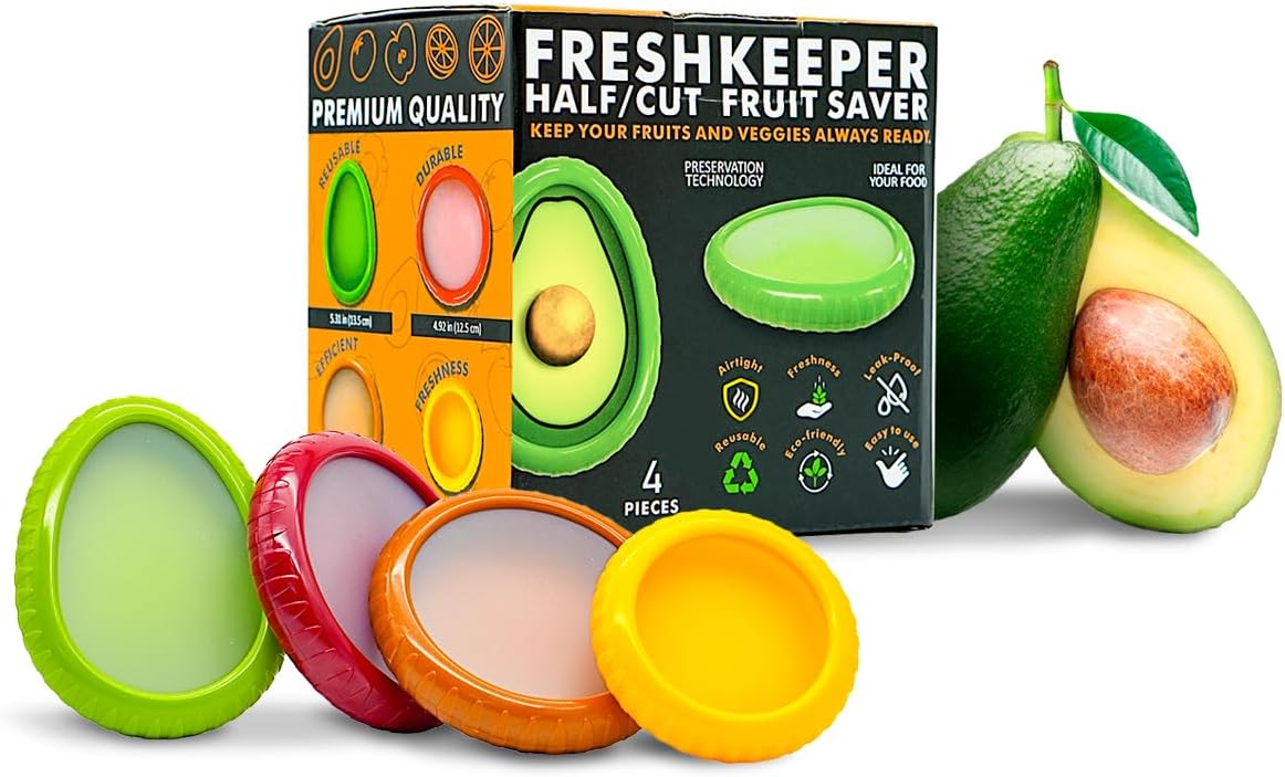 Product image of Avocado Saver & Onion Storage –Set of 4 BPA-Free Food Containers with Silicone Lids – Reusable Fruit and Veggie Savers, Fresh Pods for Food – Perfect for Tomato Holder, Garlic, Lemon & More