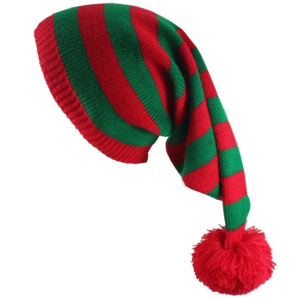 Danlai Women's Red Green Christmas Hat Beanie Knitted Hat Elf Knitted Xmas Hats Gift Crochet Hat Happy New Year Merry Christmas Party Hats