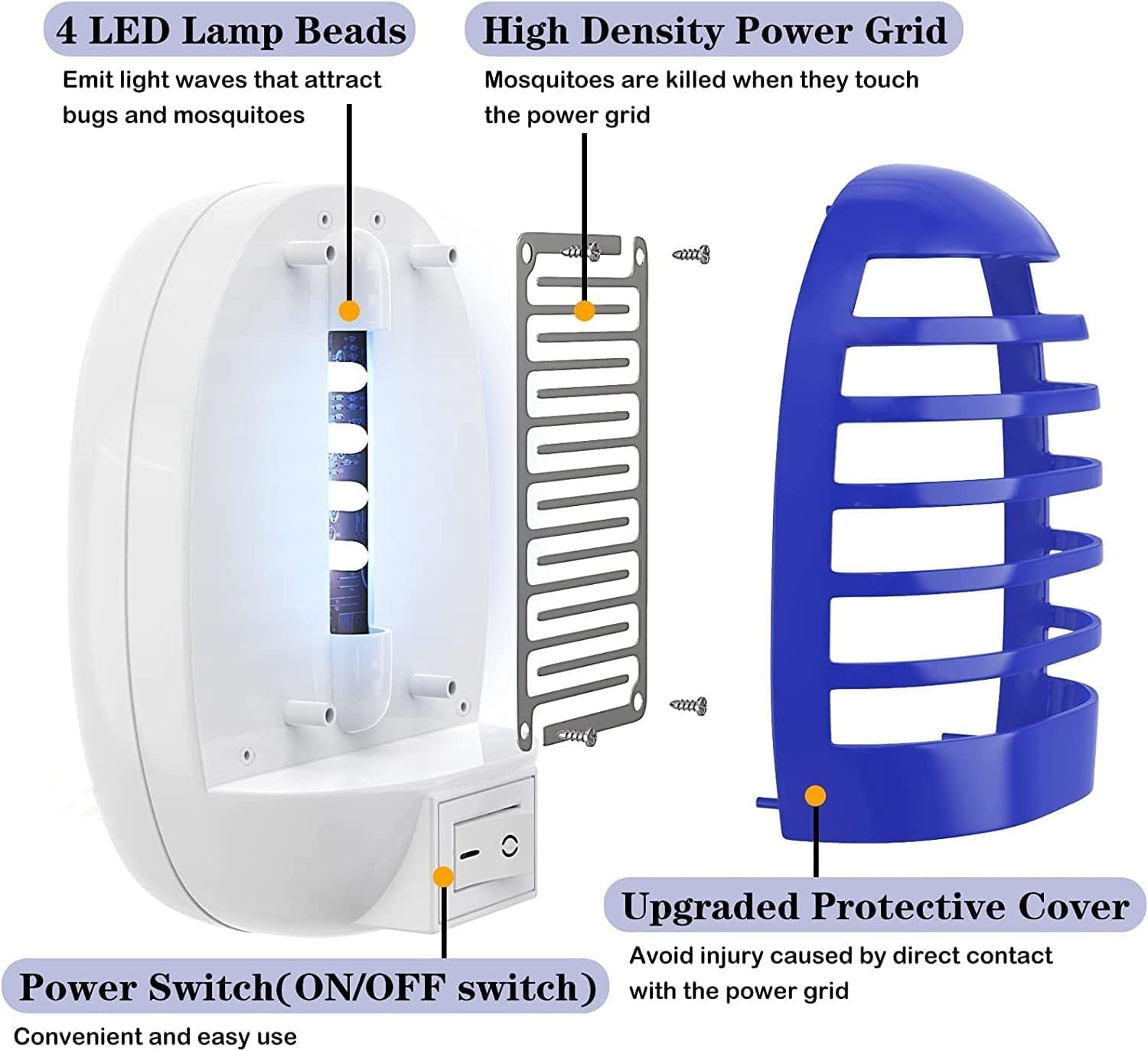 Lámpara Anti Mosquitos,4pack Mata Moscas y Mosquitos Eléctrico, Lámpara Antimosquitos para Interior, Mata Moscas Electrónico, Ilumina y Mata Insectos Voladores