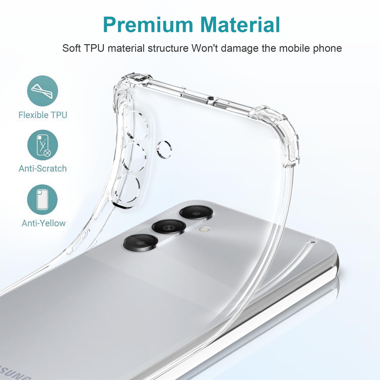 LeYi Cover per Samsung A05s con 2 Vetro Temperato, [Protezione Fotocamera] Custodia Silicone Soft TPU Bumper Originale Slim Crystal Antiurto Case per Telefono Samsung Galaxy A05s, Trasparente