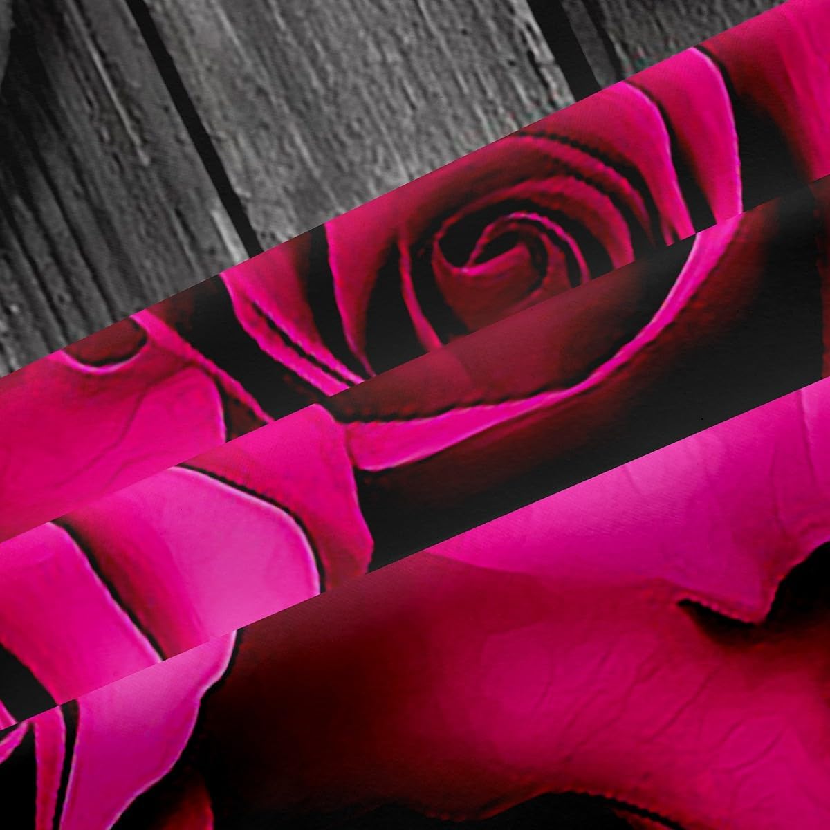 Hot Pink Rose Flowers Window Curtains 38" Wx45 L Rustic Rose Floral Curtains Valentine's Couple Darkening Drapes for Bedroom Living Room,Romantic Blossom Window Treatments 2 Panels Black Grey