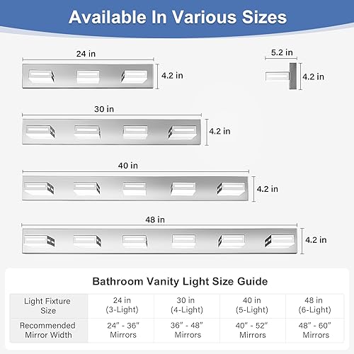 Miniatura 10 de Lámparas LED modernas para tocador (3 lámparas, 24 pulgadas), accesorios de iluminación para pared de baño acrílico dorado sobre espejo (blanco