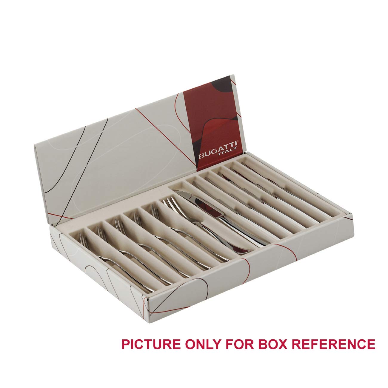 Bugatti IN - Conjunto 075S80MB Vidal Postre Cubiertos, de 12 Piezas, Servicio de Cena, de Acero, de 36 x 26 x 5 cm, 6 x Steak Cuchillo y Tenedor 6 x Steak