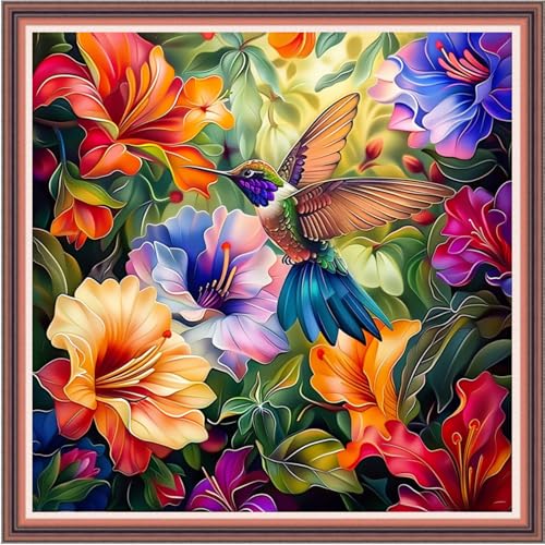 Image of Dooxvey Cross Stitch Kits for Adults Beginners,Full Range of Cross-Stitch Stamped Kits Needlepoint Kits for Beginners Embroidery Kits 11CT Cross Stitch Patterns-Hummingbirds 18x18 inch