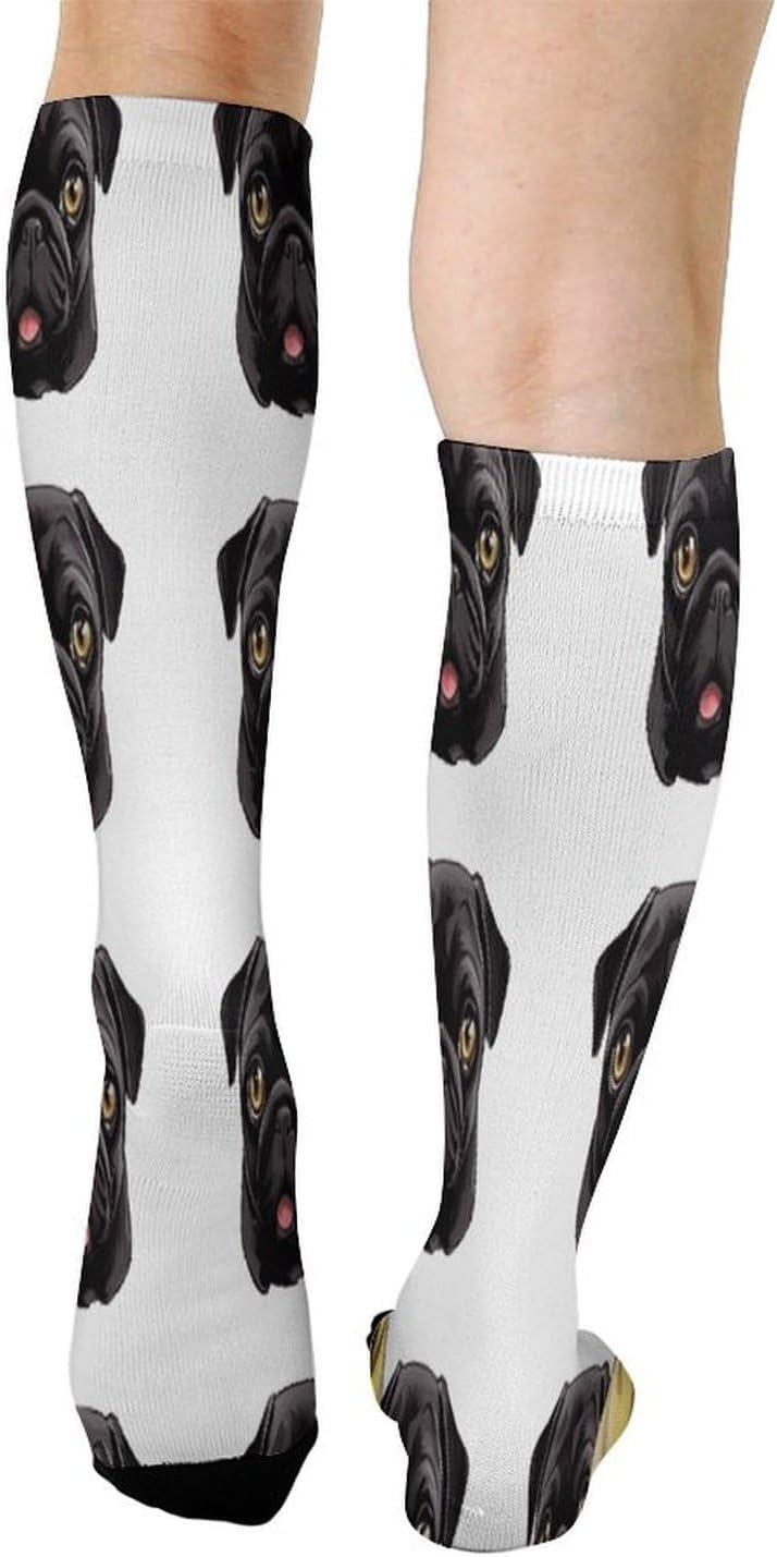 Black Yellow Pug Compression Sock Circulation Support Socks Lightweight Knee High Tube Sock Over-The-Calf Sock for Adult