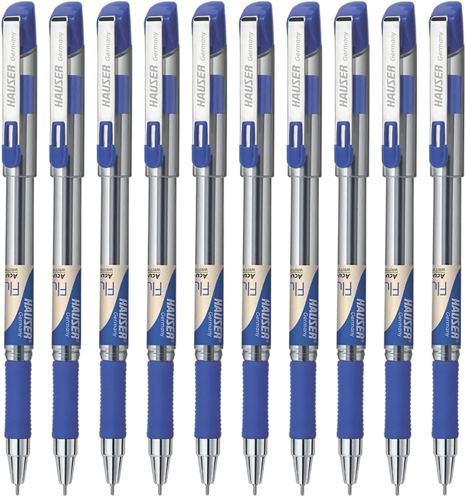 Germany Fluidic 0.55mm Ball Pen Wallet | German Ink Technology With Soft Rubber Grip | Light Weight & Attractive Design | Sturdy & Refillable Pen | Blue Ink, of 10 Pens