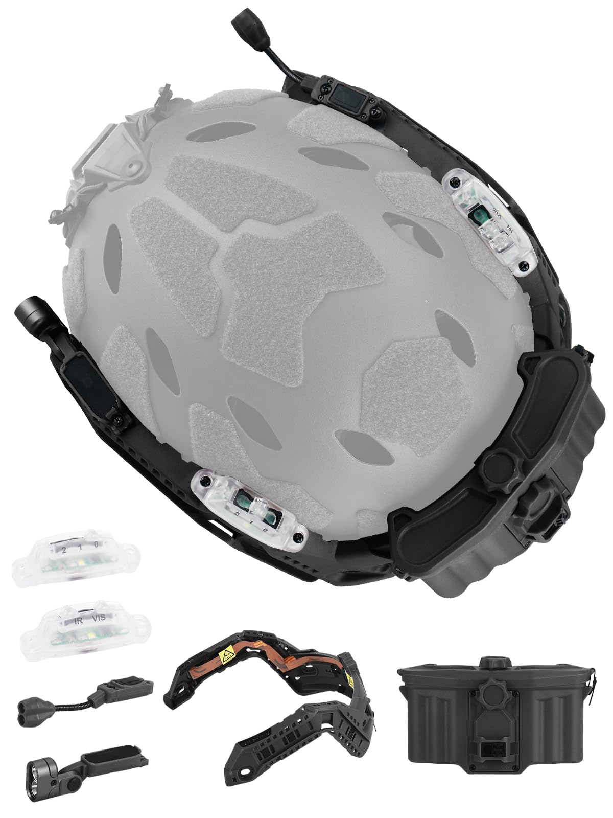 Guayma Airsoft Helmet Light Kit- ARC Rail System with Battery Pack, Tactical Flashlight, IR & Signal Light for Outdoor Cosplay (Black)