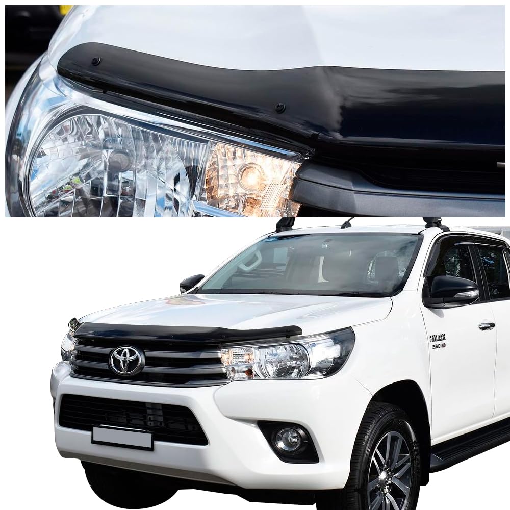 Deflector de capó para Toyota Hilux 2016-2020, protector contra insectos y salpicaduras para Duty Comfort Executive Invincible Todas las cabinas, acrílico PMMA resistente a UV, negro brillante