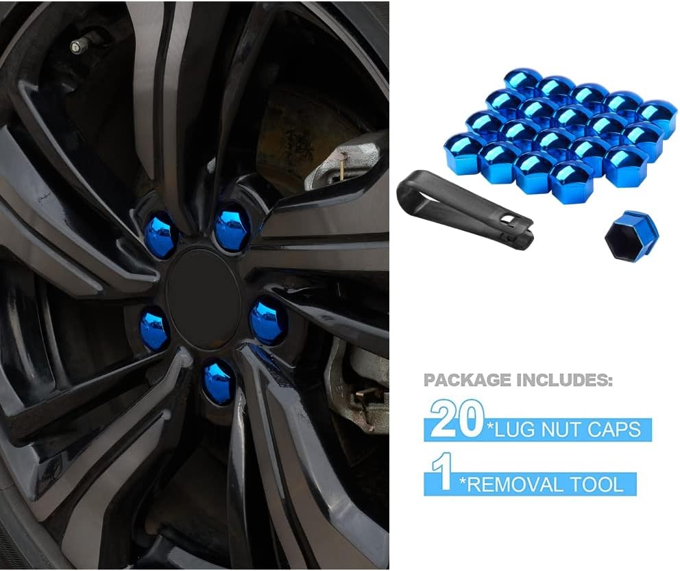 21mm Car Wheel Hub Lugs Nuts Bolts Cover Protective Cap Dust Protective Tyre Valve Screw Cap Cover 20 Pack, Blue