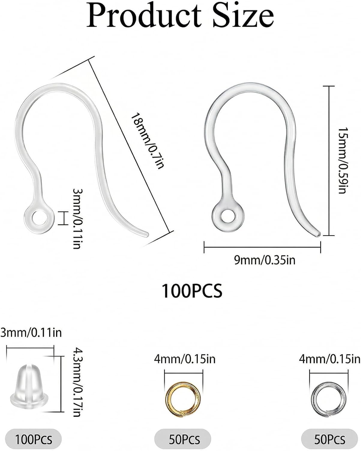 100 Sets Plastic Earring Hooks with 100 Earrings Backs, Earring Wires for Jewelry Making, Non-Allergenic Clear Earrings Findings for Jewelry Making DIY for Sensitive Ears