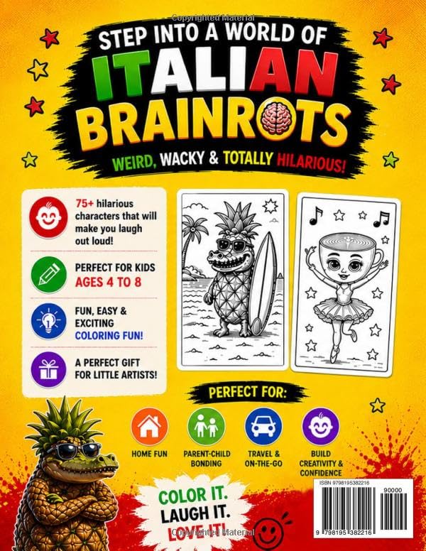 Italian Brainrots Coloring Book: 75+ Funny Viral Meme Characters for Kids Ages 4–8 | Silly, Weird & Hilarious Coloring Fun image 3