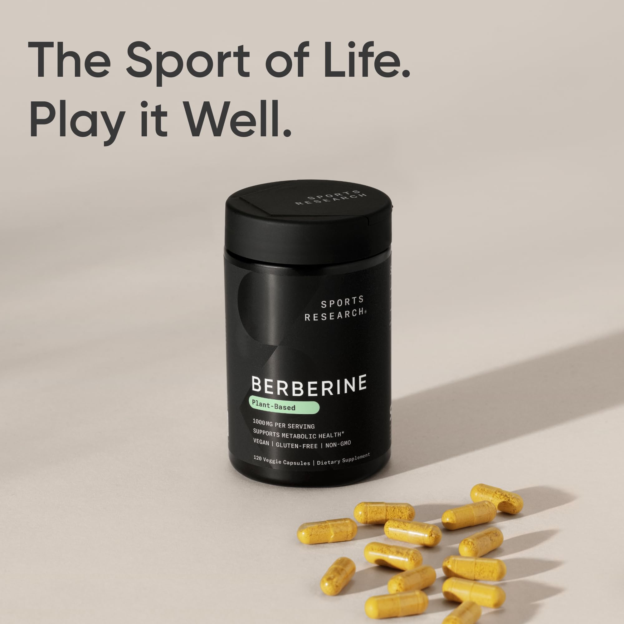 Sports Research Berberine - Herbal Ayurvedic Metabolic Health Support - 500mg - 120 Capsules - Vegan Certified, Gluten-Free, Non-GMO