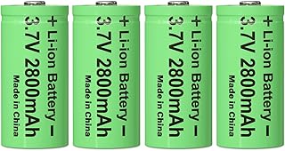 3.7V 16340 Battery 2800mAh 16340 Rechargeable Battery 3.7 Volt Rechargeable 16340 Li-ion Battery for Flashlight (4 Pack, Green)