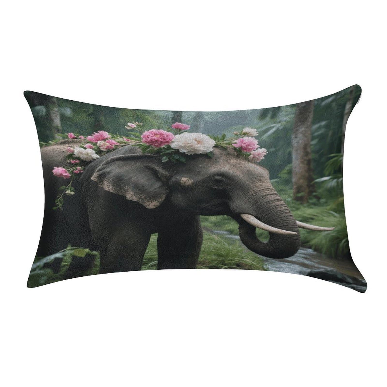VstaDank Flower Elephant Pillow Covers Rectangular Cushion Case Cozy Decorative Throw Pillowcase Luxury Lumbar Pillow Shells with Zipper Soft Velvet Pillows Shams 12 X 20 in