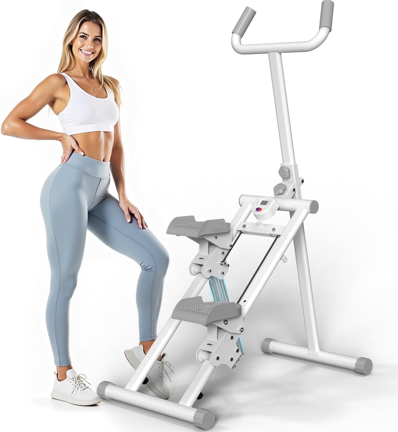 Steppers for Exercise at Home Stair Stepper with Handlebar and Resistance Foldable Stepper Climber Exercise Machine Cardio Exercis White with Resistance