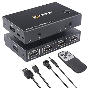 HDMI Switch 5 Ports, 4K@60Hz HDMI 2.0 Switcher with Remote, Support HDR, HDCP2.2, 3D, 1080P, HDMI Selector Compatible for PS4, Xbox, Blu-ray Player, Apple TV, Fire TV