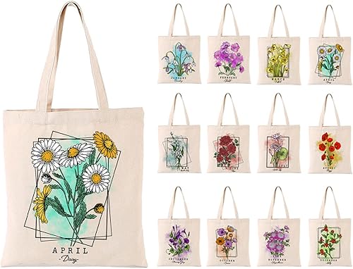 GZLDGIFTS Bolsa de lona con flores para el mes de nacimiento, regalos de cumpleaños para mujeres, reutilizable, tela para compras, comestibles,