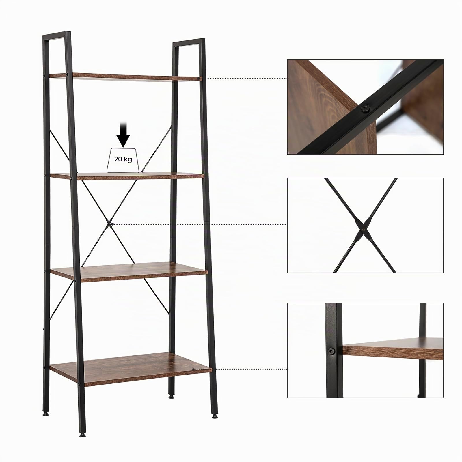 eSituro Bücherregal Leiterregal mit 4 Ablagen 60x35x148CM