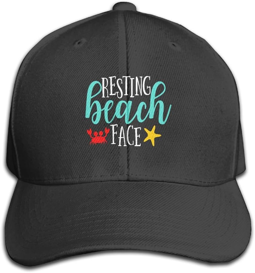 Resting Beach Face Unisex Solid Color Cotton Adjustable Tongue Cap Baseball Cap Trucker Hat Black