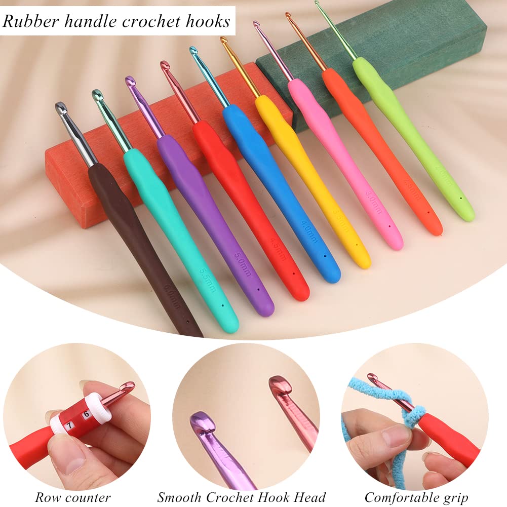 Lot De 42 Crochets De 2 à 8 Mm (12 Tailles), Poignées Ergonomiques Souples, Aiguilles à