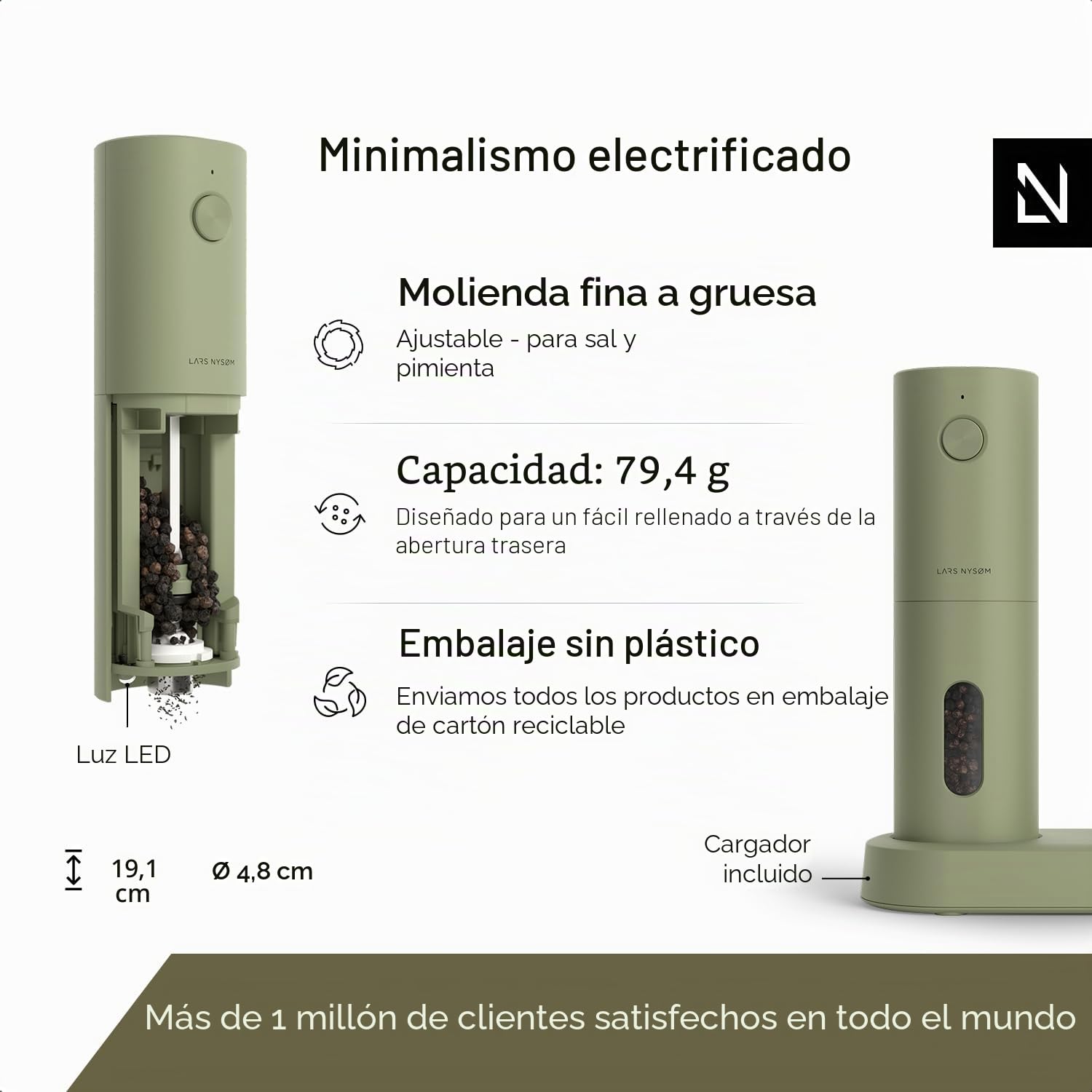 LARS NYSØM Juego de Molinillos Eléctricos de Sal y Pimienta