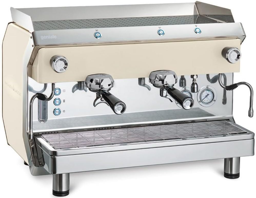 GENI2V-WHITE GENIALE Volumetric 2 Group Espresso Machine, White; Digital Display, Programmable Dosing, and Pressure Gauges; Perfect for Coffee Shops, Hotels, and Restaurants