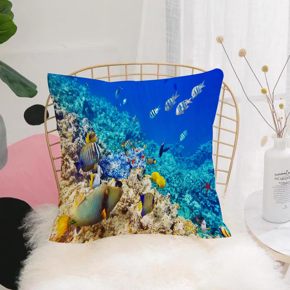 Hyosxw Ocean,Clear Sea Animal World Corals Tropical - A7 Cushion Cover,Throw Pillow Case Home Decorative For Living Room Bedroom Sofa Chair 18X18 Inch,Ocean,Clear Sea Animal World Corals Tropical Fishes And Starfish Egyptian Sea I,Pillowcase 45X45cm