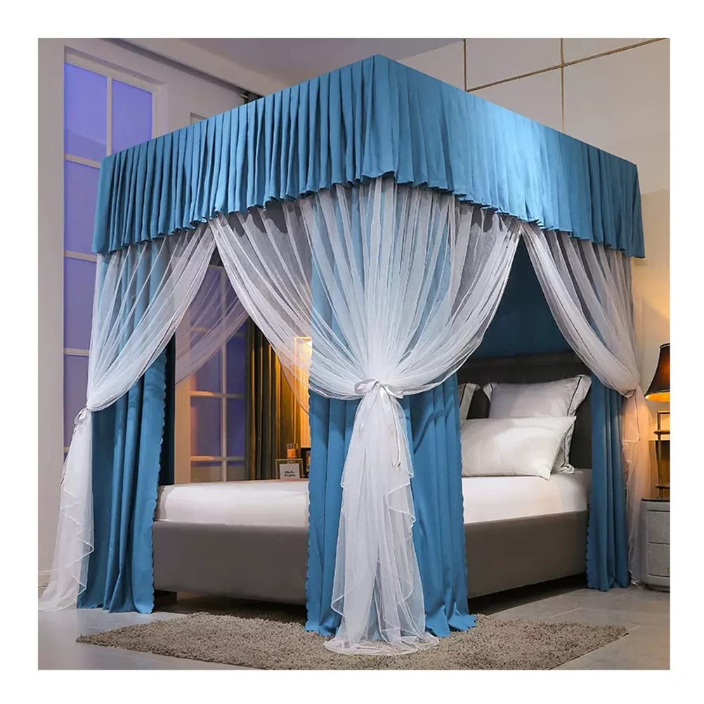 Moustiquaire à baldaquin 2 en 1 lit Queen et King bleu Rideau de lit décoratif 180X220cm