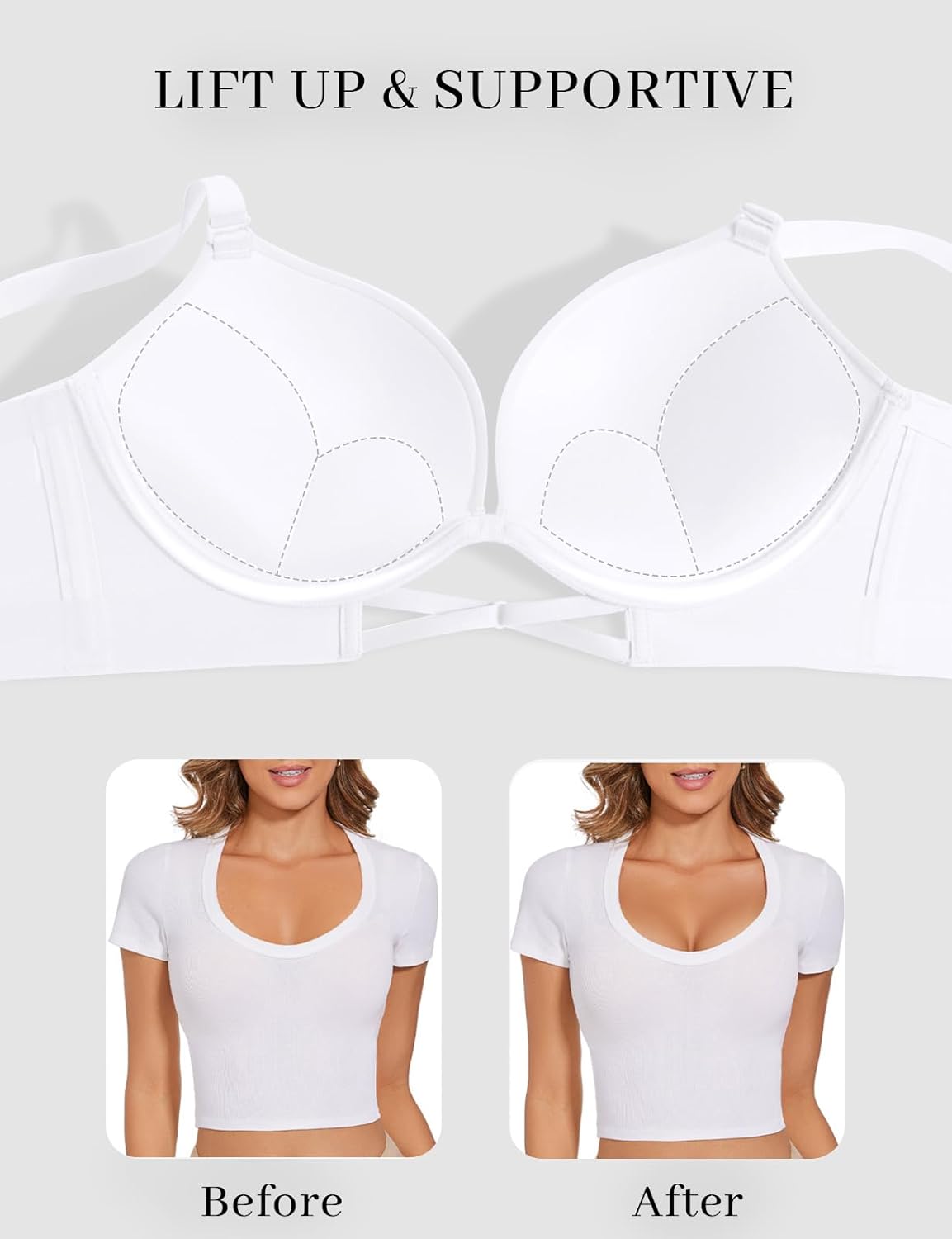Push Up Padded Bras for Women Add 2 Cups Plunge T Shirt Everyday Bra Seamless Underwire Support - Image 2