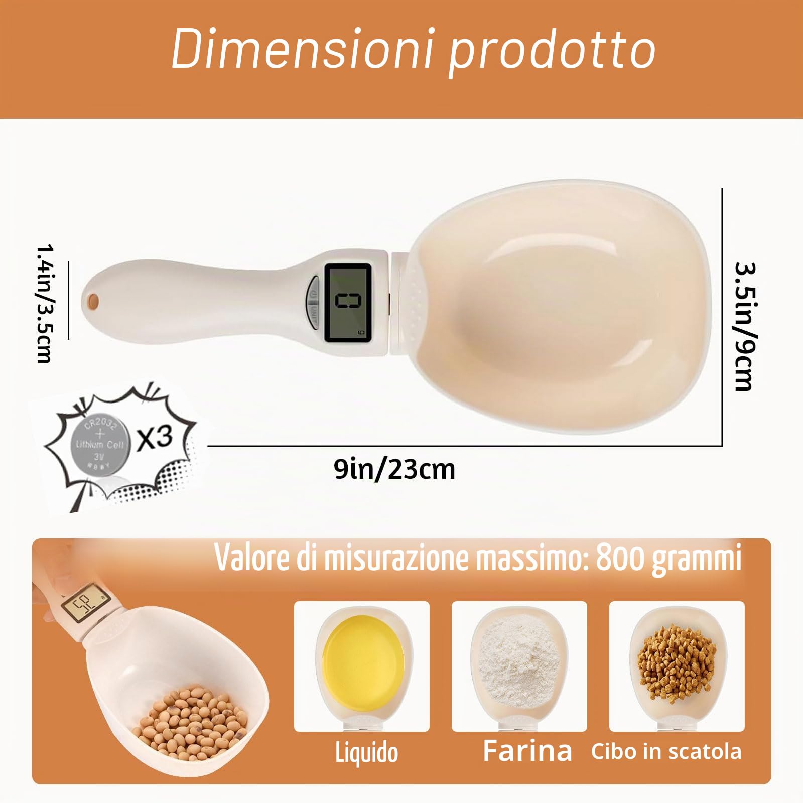 Cucchiaio Bilancia per Cibo per Cane Gatto,Cucchiaio Digitale con Display LCD,cucchiaio del cibo per cani elettronico portatile della paletta dell'alimento per animali domestici(Porta 1 corda appesa)