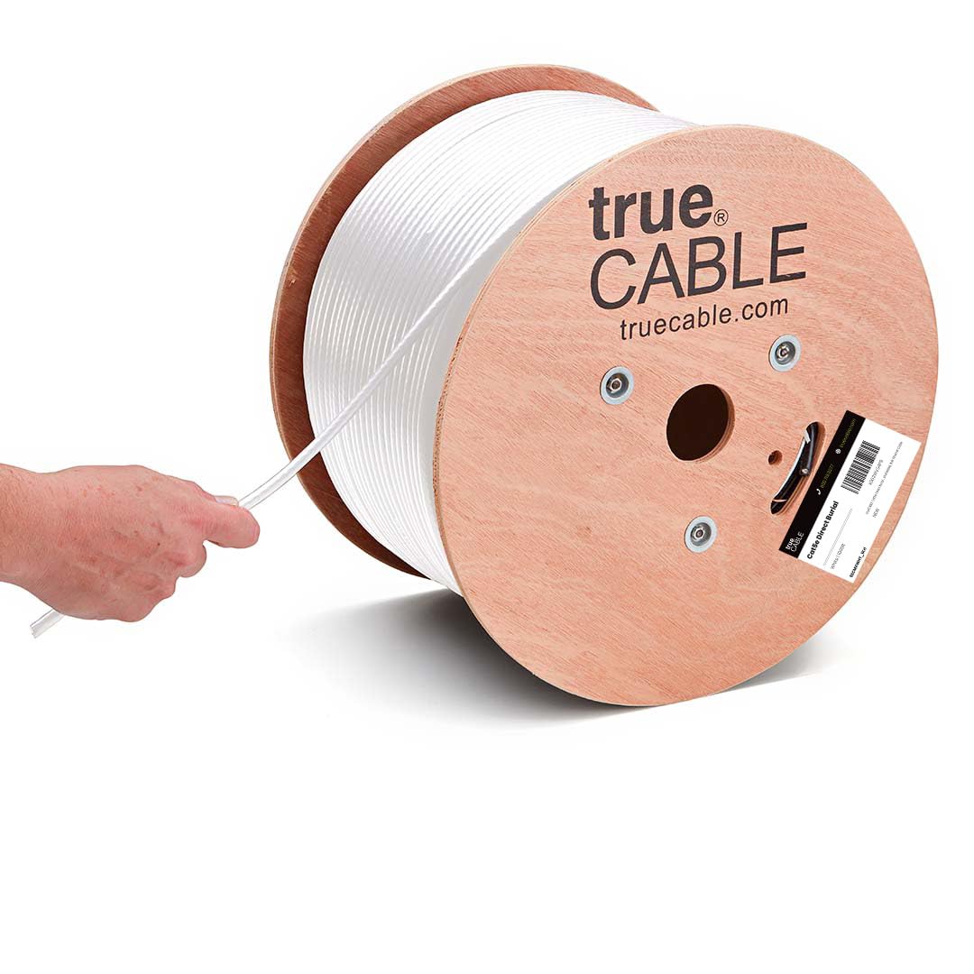 TRUE CABLE Cat5e Direct Burial Bulk Ethernet Cable, Shielded F/UTP, 1000ft, Black, Waterproof, Outdoor OSP Jacket, 24AWG Solid Bare Copper, 350MHz, PoE++ 100W