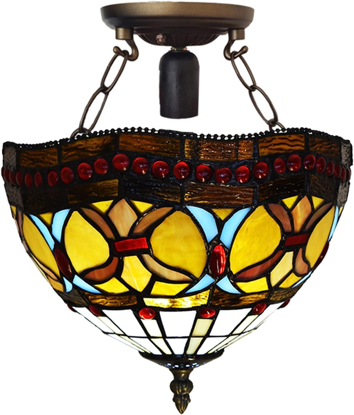 TIFFORA Tiffany Style Ceiling Lamps Stained Glass Antique Design Handcrafted Lamp Shades Ceiling Light for Living Room Bedroom Lounge (TF(C)-1001)