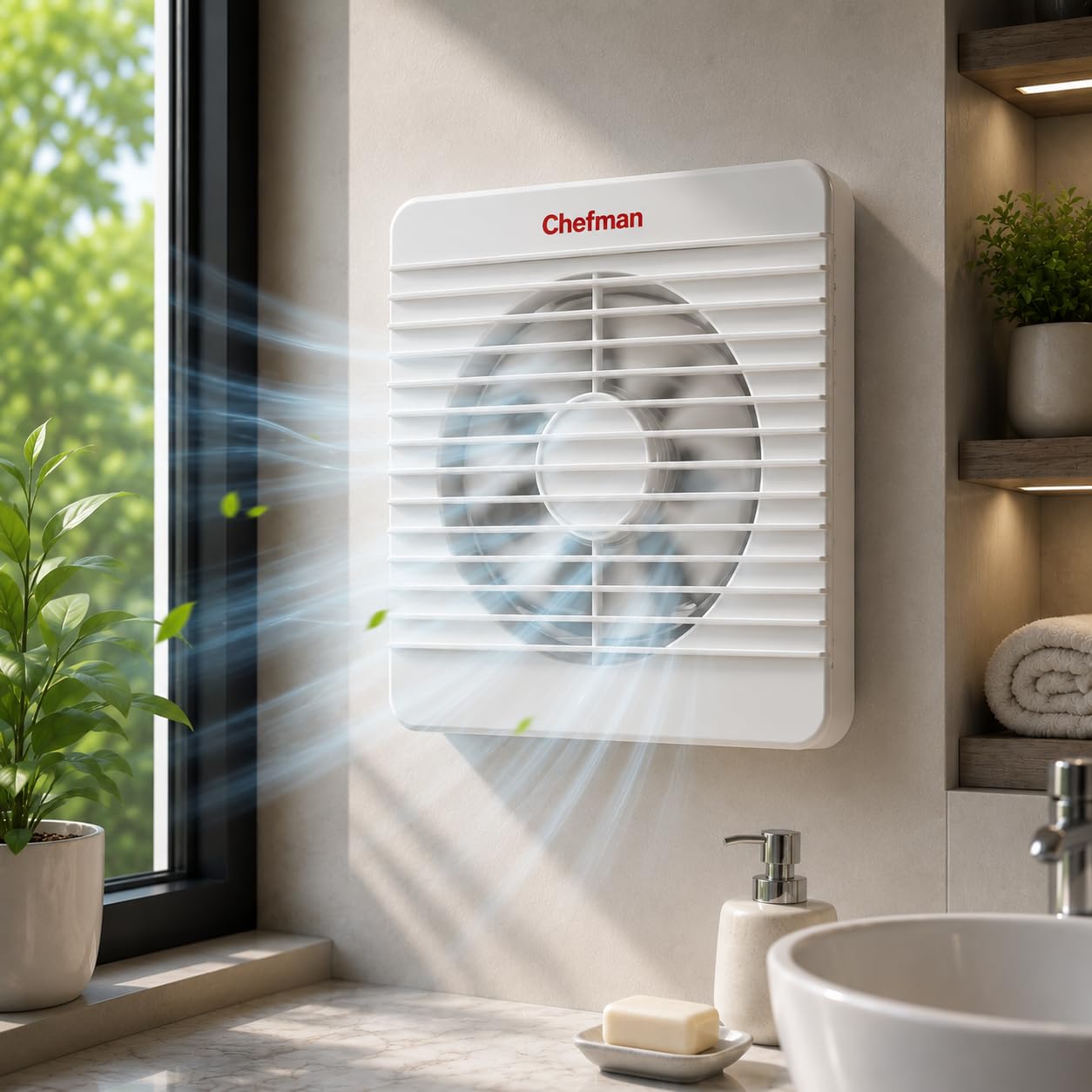 Chefman VENTO Arctic 8x8 Inch Exhaust Fan for Kitchen & Bathroom | 5.5 Inch Vent Size | Premium White ABS Body | High Air Delivery | Low Noise Ventilation Fan | Wall & Window Mount | Made in India-image-22