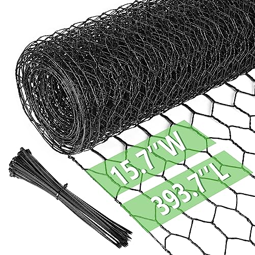 Image of Chicken Wire 15.7 in x 393.7 in Poultry Wire Netting Hexagonal Galvanized Mesh Garden Fence Barrier for Pet Rabbit Chicken Fencing with 100 Pcs Cable Zip Ties(PVC-Coated)