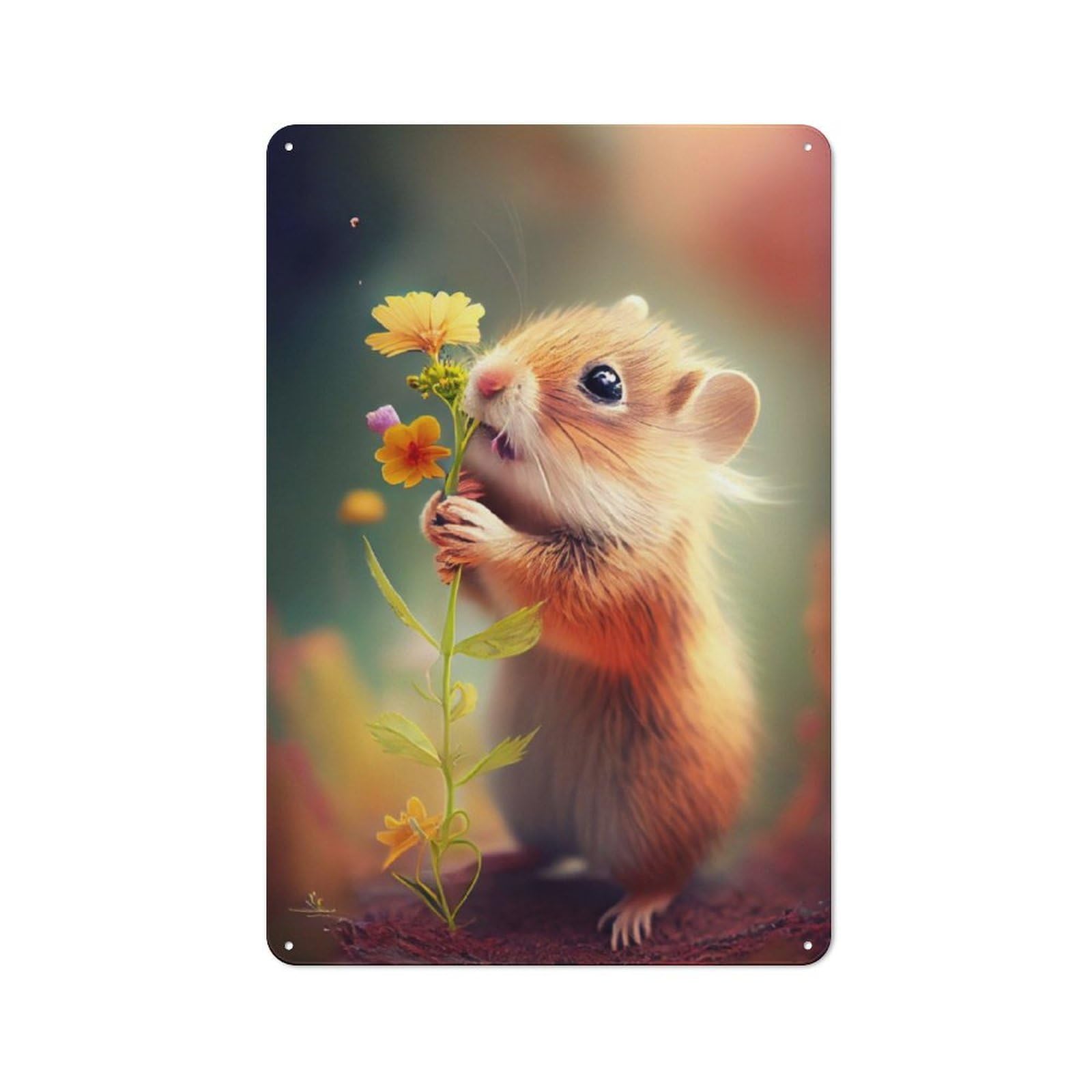 Junmoney Guinea Pig With A Flower Rustic Tin Sign 30X20cm For Living Room Or Hallway, A Metal Wall Feature For Living Rooms And Hallways