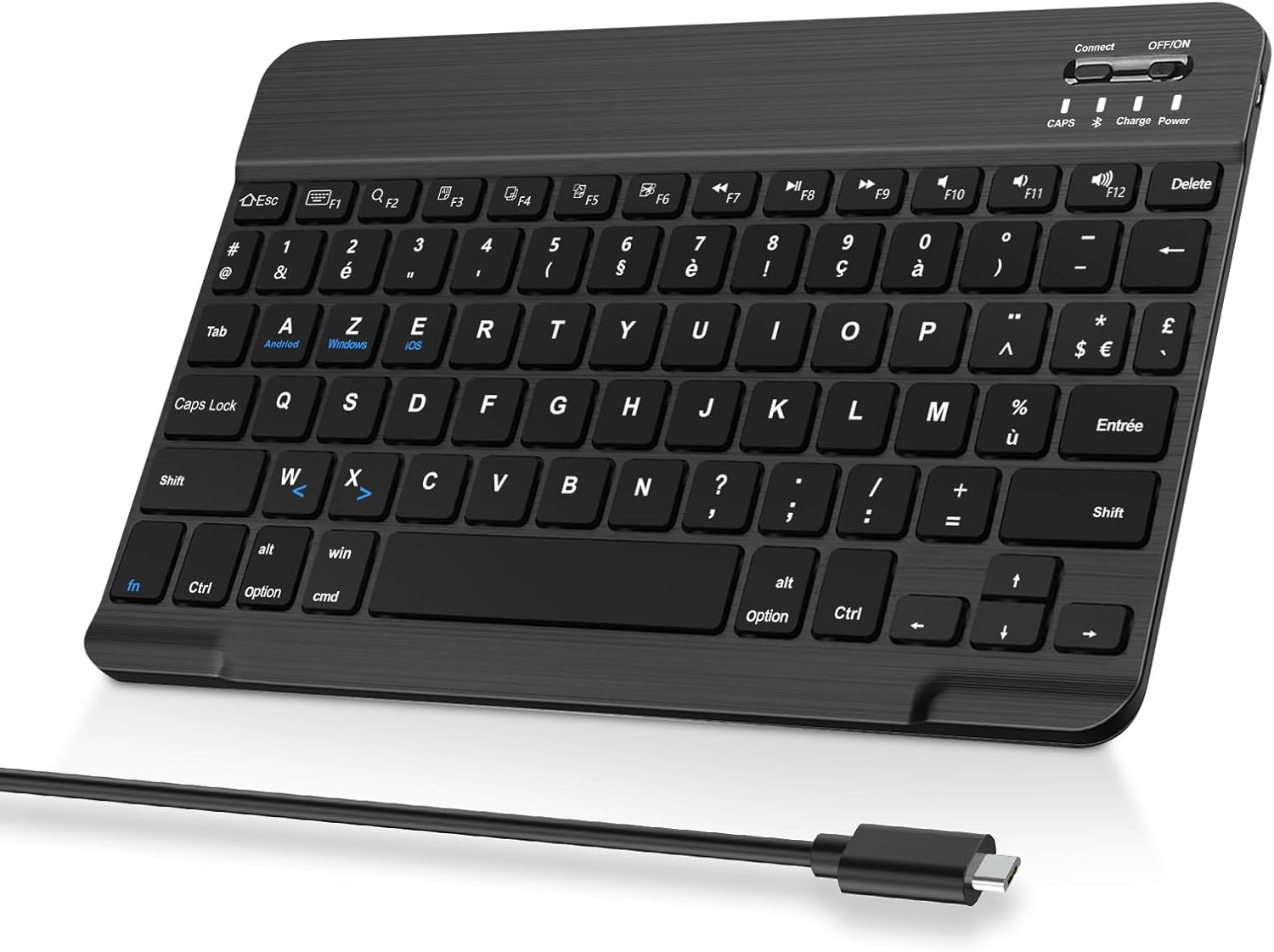 FOGARI wireless keyboard with a USB-C charging cable.