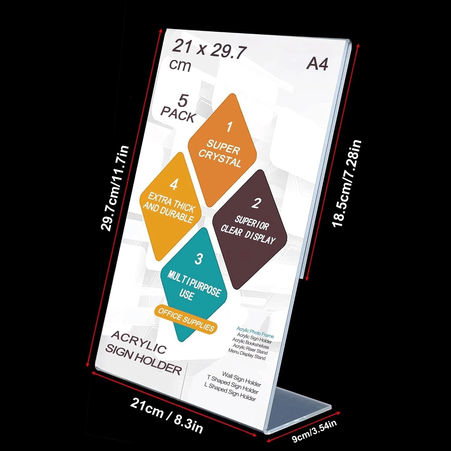 AITEE A5 Acryl Tischaufsteller Schräg: 6 Stück Transparent Aufsteller Plexiglas Werbeaufsteller L-ständer für Büro, Restaurant, Geschäft, Hotel, Werbeaktionen, Theke