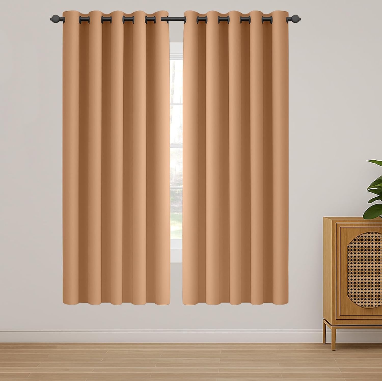 Imperial Rooms Eyelet Blackout Curtains for Living Room 66x84 Inch Beige Curtains for Bedroom Energy Saving Door Curtain 2 Panel with Tiebacks