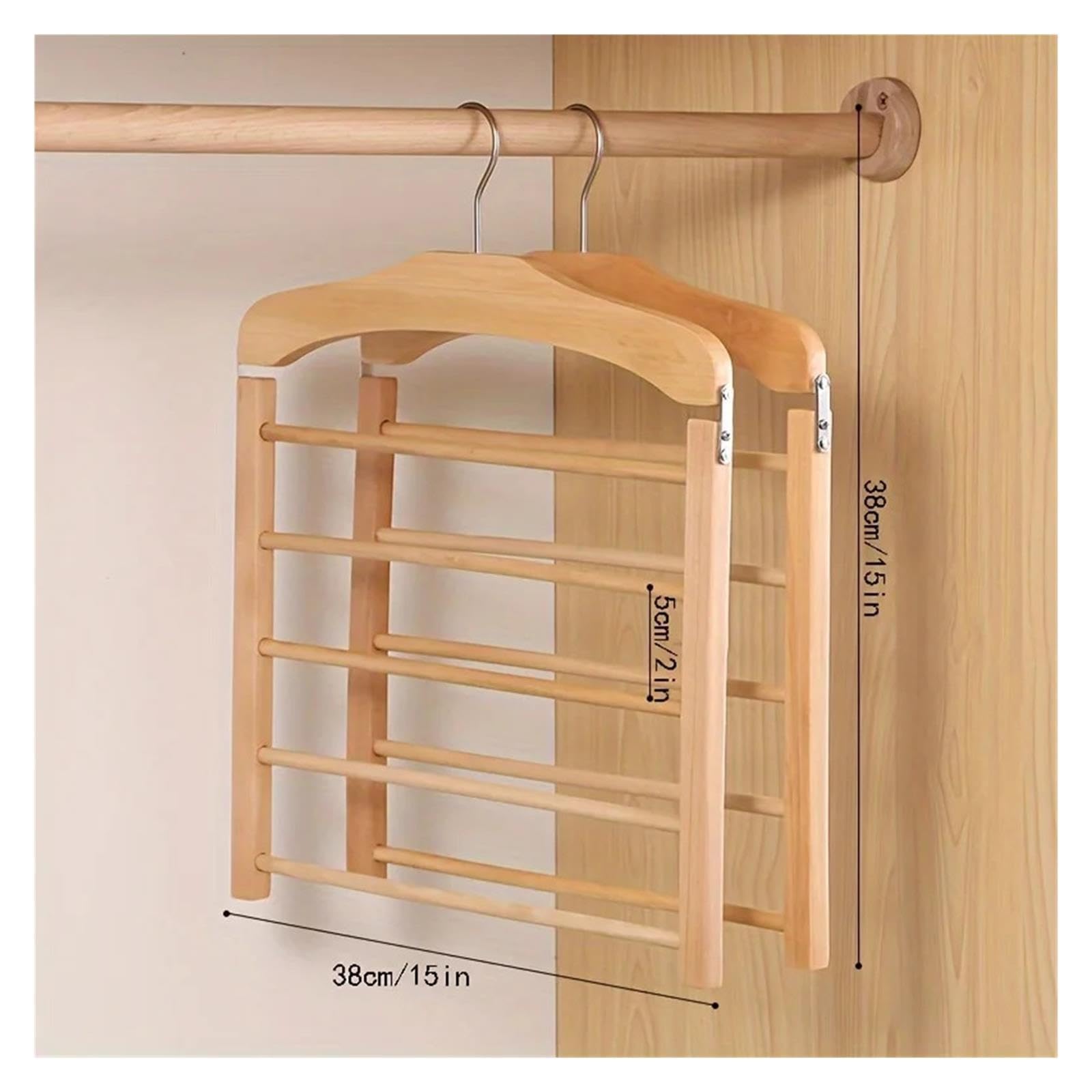 Solide multifunktionale mehrstufige Hosenablage for den Haushalt, zur Aufbewahrung von Mänteln, Handtüchern, Schals und Krawatten(Natural Wood)