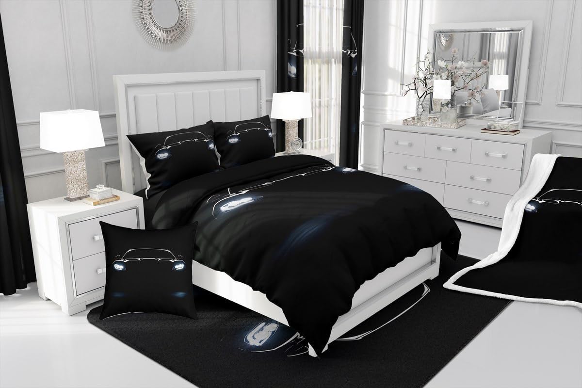 Black Race Car Comforter Set Twin Size,Race Car Room Decor for Boys,Sports Bedding Sets for Kids Boys Girls Teens,Cars Racing Games Bedding Comforter Set,Luxury Soft With 1 Pillow Case Bedroom Decor - Image 7