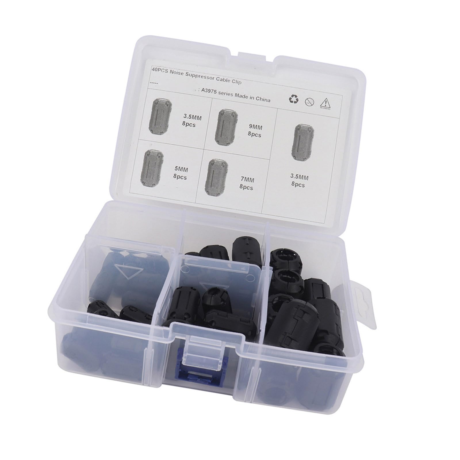 Veemoon Anneaux de Ferrite Noirs 40 Pcs, Filtres Anti-parasites à Noyau en Ferrite de Zinc-nickel, Mini Forme Clip-on pour Câbles Électriques et Appareils Électroménagers