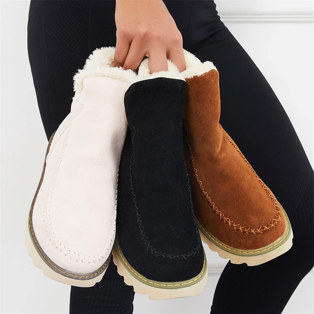 Women's Cashmere Waterproof Non-Slip Ankle Snow Boots Classic Non-Slip Ankle Snow Booties Warm Fur Lining Boots