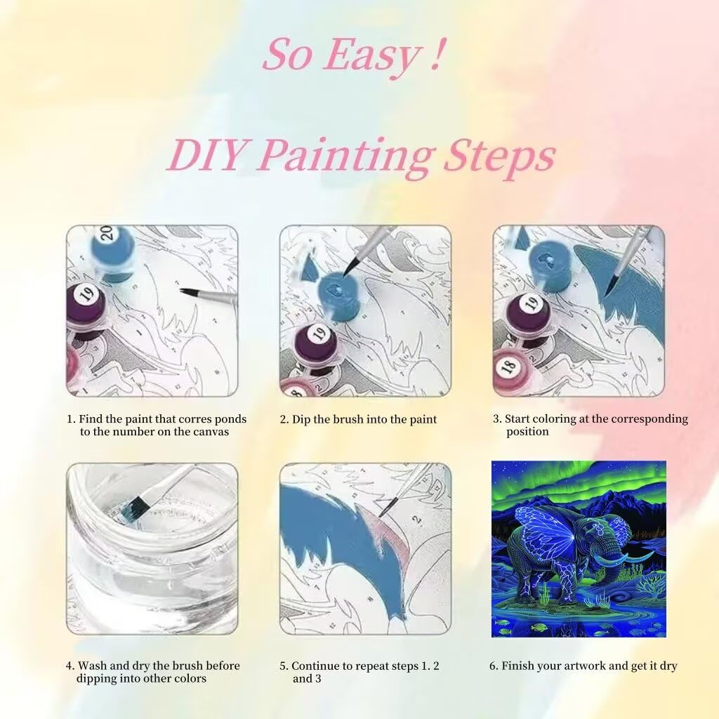 Kit de Peinture Numero Adulte Éléphant, Peinture par Numéros Adulte Enfant Débutants Papillon, avec Pinceaux et Acryliques Kits, DIY Activité Manuelle Loisirs Créatifs Décor Maison 100x130cm YH2-50