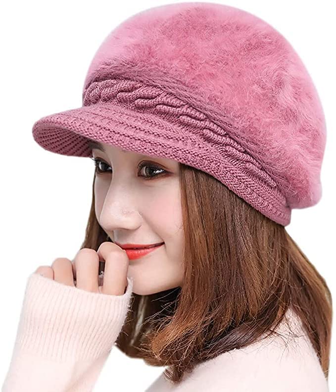 Faux Fur Visor Beanie Cap for Women|Girls (Dark Pink, Free Size)-image-32